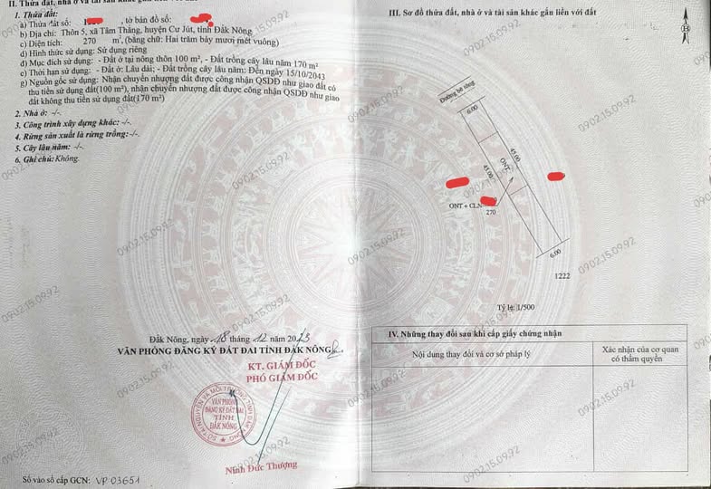 Đất thổ cư Thôn 5 - Tâm Thắng 270m² giá 400 triệu - Cơ hội đầu tư sinh lời!