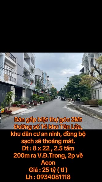 Biệt thự góc đường Số 14, Bình Tân 176m² giá 25 tỷ - Vị trí đẳng cấp sang trọng!