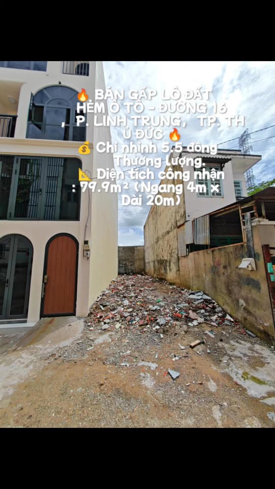 Lô đất hẻm ô tô Đường 16, P. Linh Trung, Thủ Đức 79.9m² - Giá tốt thương lượng!