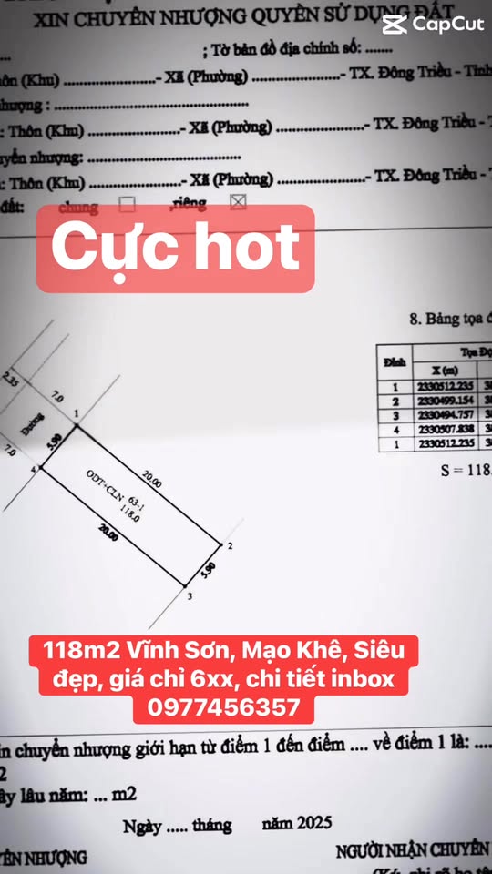 Đất nền Mạo Khê, Đông Triều 118m² giá 600 triệu - Cơ hội đầu tư hấp dẫn!