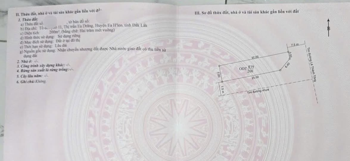 Đất nền chính chủ khu phố 11, xã Ea Drăng, 210m² giá 2.5 tỷ - Gần công viên trung tâm