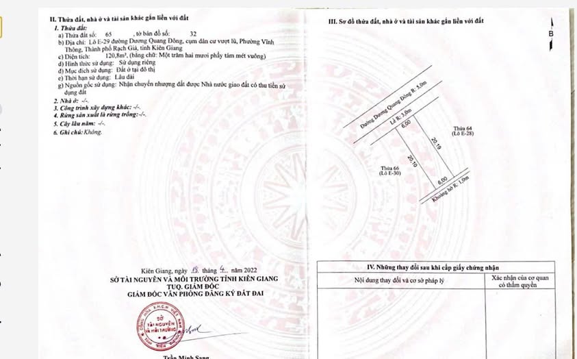 Đất nền đường Dương Quang Đông, Rạch Giá 121m² giá 1 tỷ - Đầu tư sinh lời ngay!