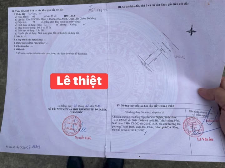 Đất mặt tiền đường Lê Thiệt, Hoà Minh 72m² giá 5.4 tỷ - Cách biển chỉ 2 phút!