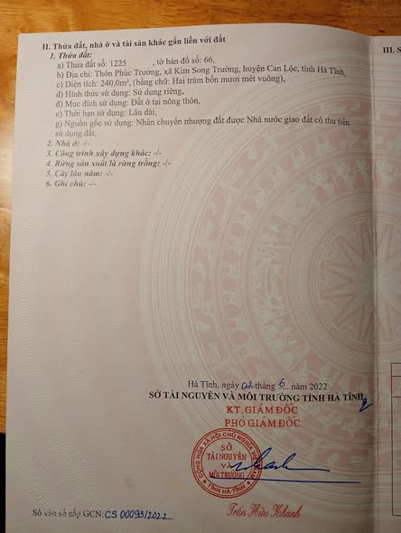 Đất nền Trường Lộc, Can Lộc 240m² giá thỏa thuận - Sổ đỏ chính chủ!