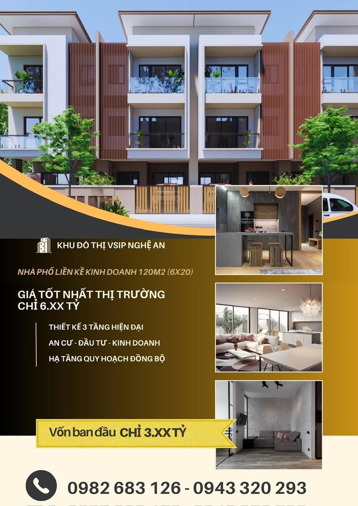 Shophouse Kinh Doanh 3 tầng KĐT VSIP Nghệ An 120m² giá 6.5 tỷ - Tiềm năng kinh doanh vượt trội!