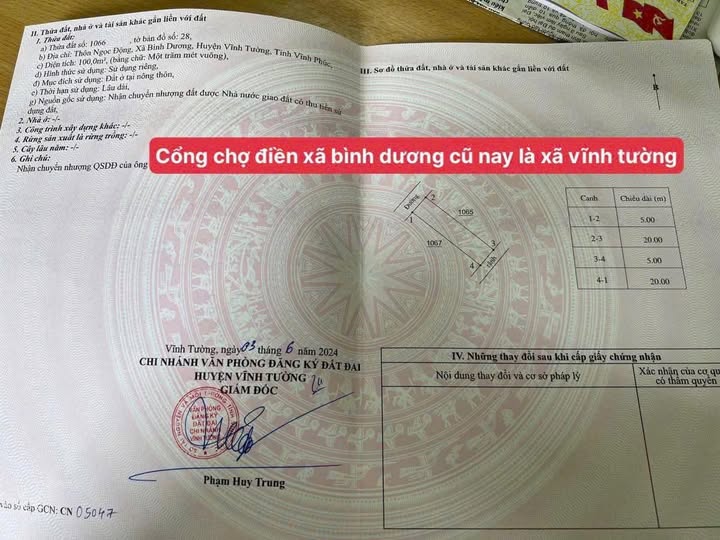 Lô đất Lương Điền Vĩnh Tường 100m² giá 2.6 tỷ - Đầu tư sinh lời ngay!