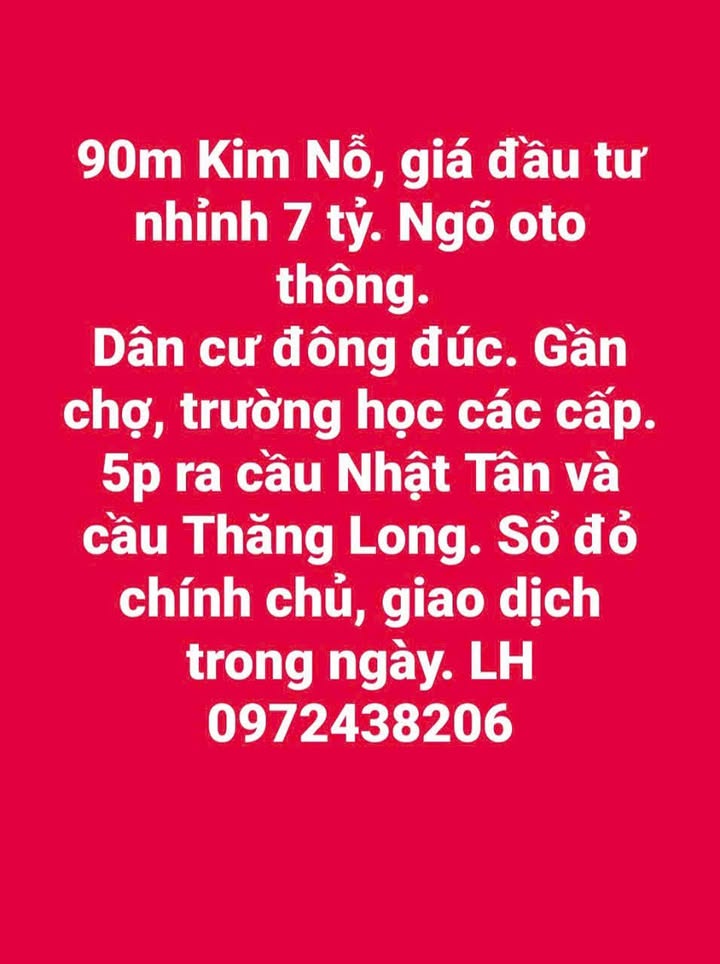 Nhà phố Kim Nỗ Đông Anh 90m² giá 7 tỷ - Sổ đỏ chính chủ, giao dịch ngay!