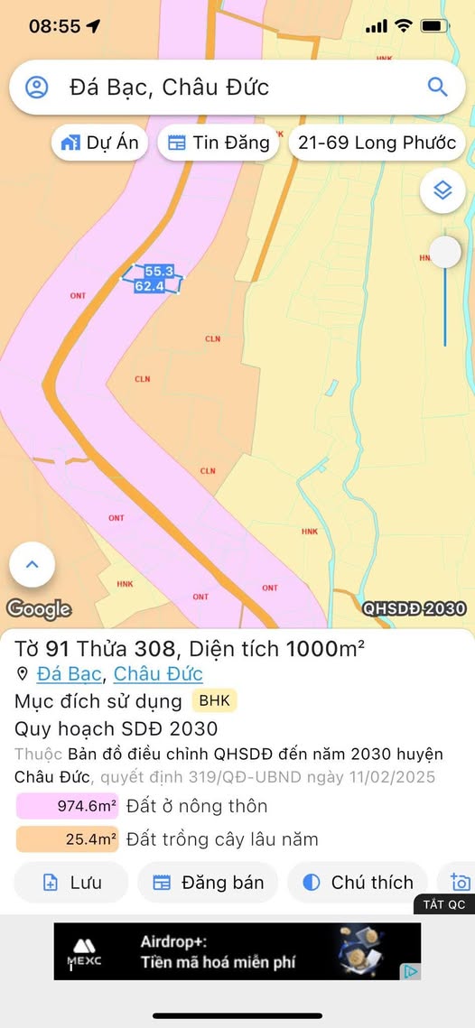 Đất thổ cư 360m² Đá Bạc Châu Đức giá 2.55 tỷ - Thích hợp làm nhà vườn!