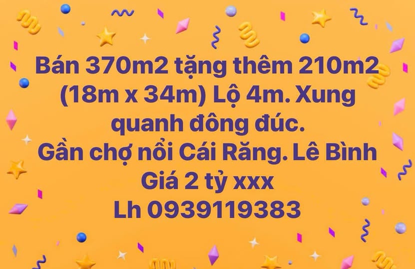 Đất nền Cái Răng 370m² giá 2 tỷ - Gần chợ nổi Cái Răng!