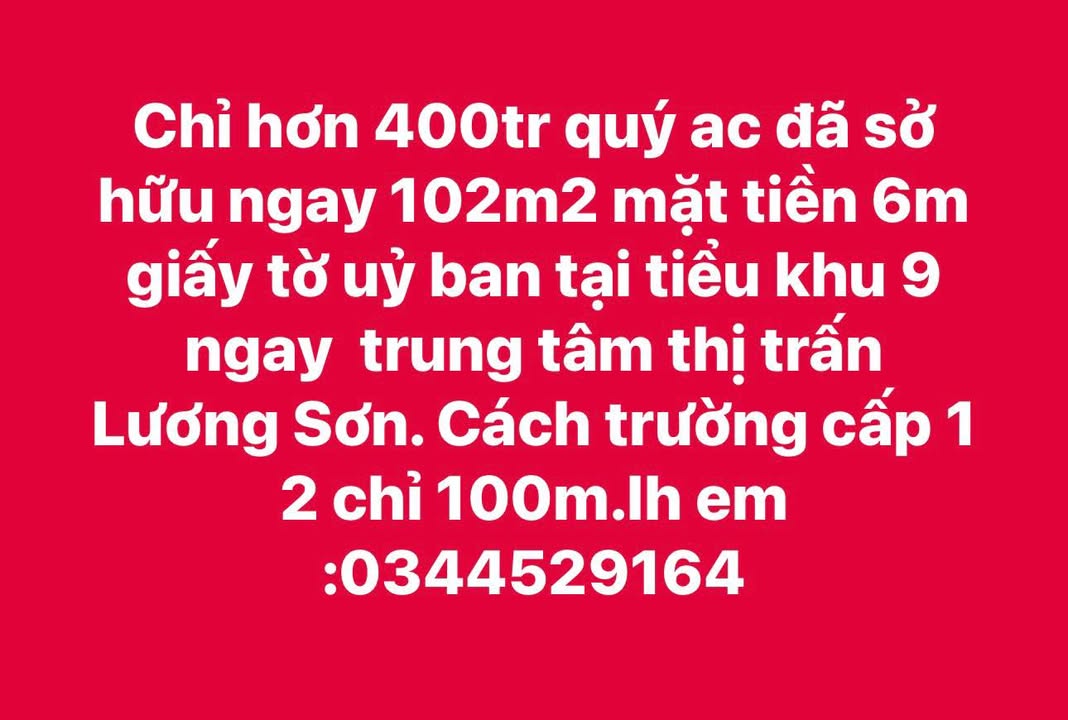 Đất nền Lương Sơn 102m² giá 400 triệu - Cơ hội đầu tư hấp dẫn!