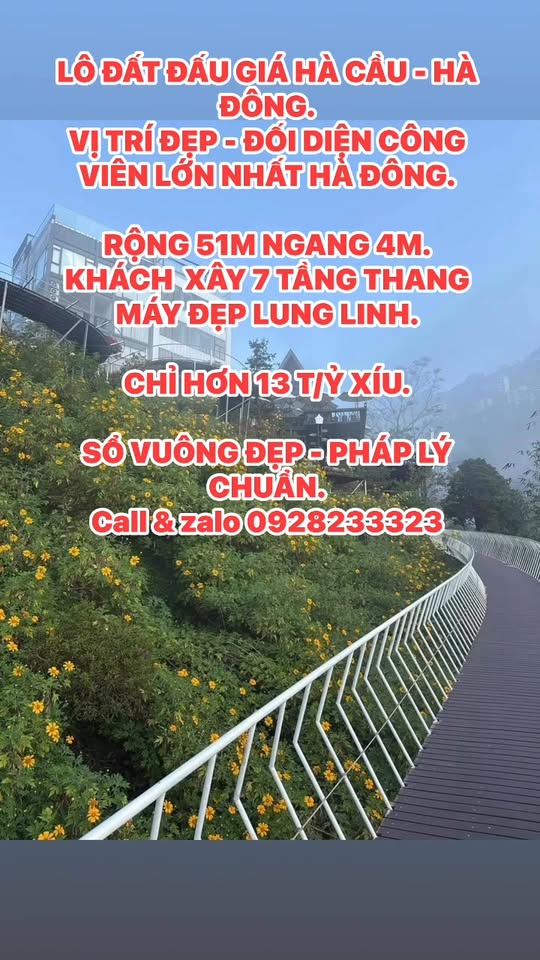 Lô đất đấu giá Hà Cầu - Hà Đông 51m² giá 13 tỷ - Đối diện công viên lớn nhất!