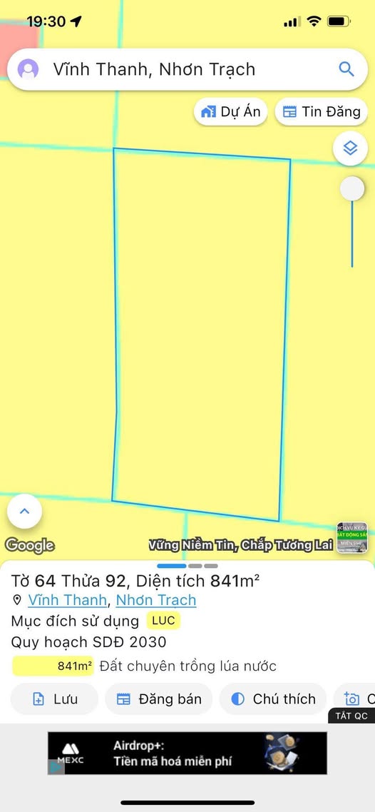 Lô đất Vĩnh Thanh Nhơn Trạch 842m² giá chỉ 5xx triệu - Cơ hội đầu tư hấp dẫn!