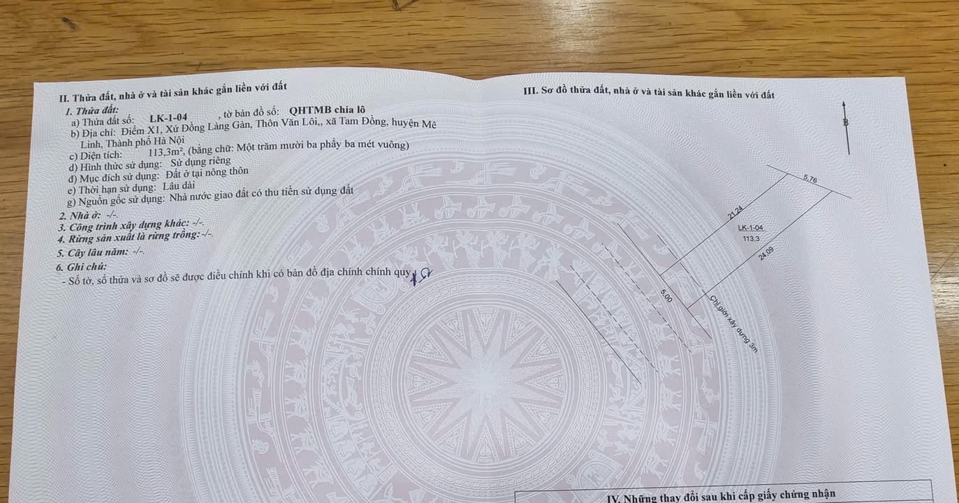 Lô đất LK-1 Tam Đồng, Mê Linh, Hà Nội 113,3m² - Đầu tư bền vững!