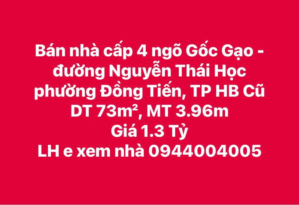 Nhà cấp 4 ngõ Gốc Gạo, Nguyễn Thái Học 73m² giá 1.3 tỷ - Sổ hồng chính chủ!