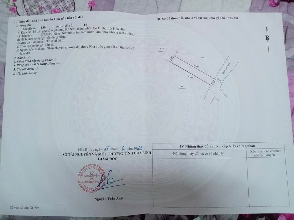 Đất thổ cư 155m² mặt tiền 5m tại Bãi Nai, Kỳ Sơn - Giá chỉ 1 tỷ!