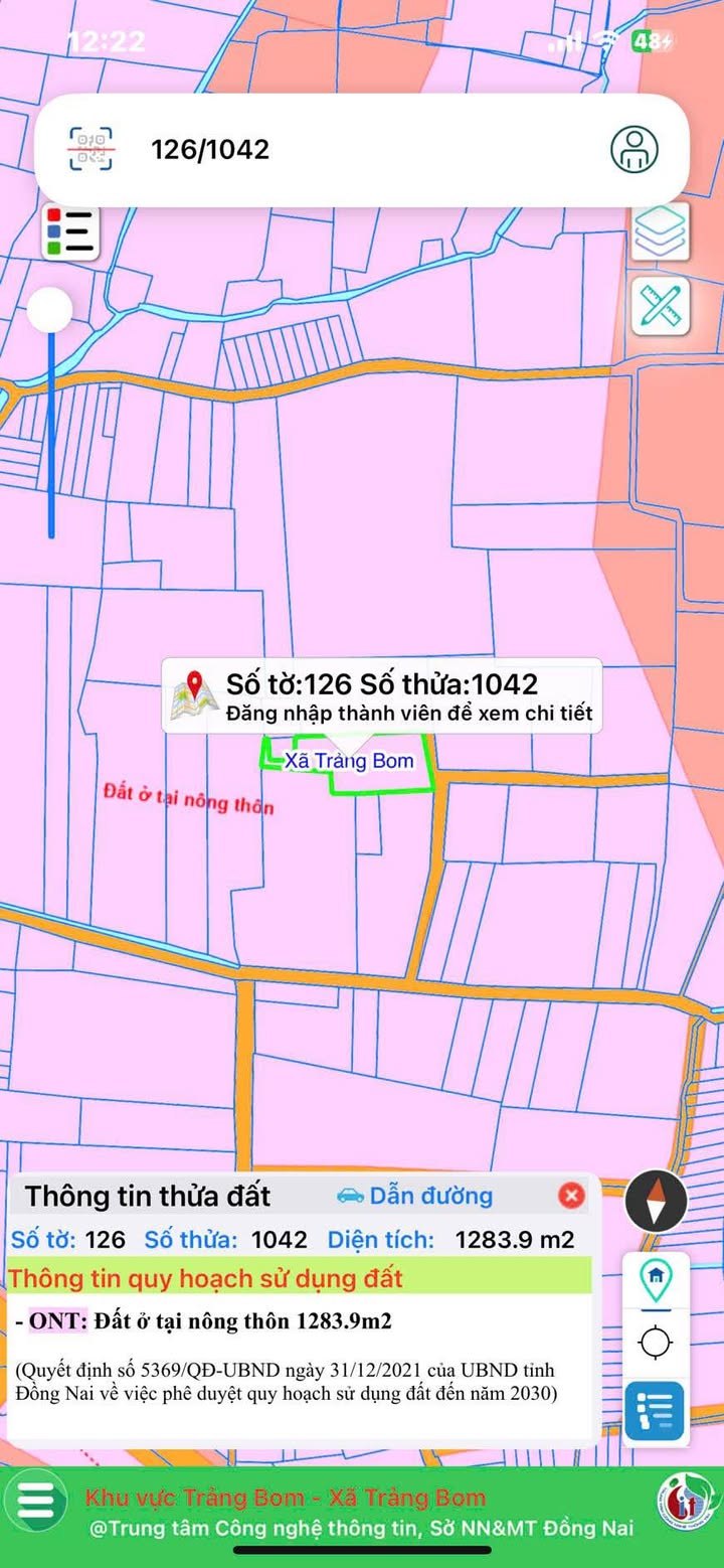 Đất Giang Điền Trảng Bom 1284m² giá 3.2 tỷ - Tiềm năng lớn cho nhà vườn nghỉ dưỡng!