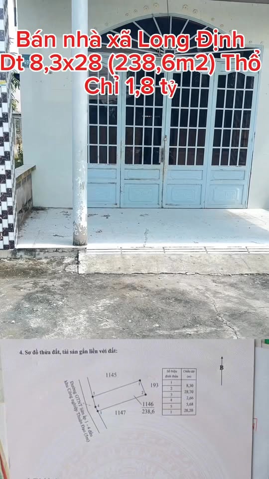 Đất Long Định 237.71m² giá 1.8 tỷ - Nhà cấp 4 sẵn sàng vào ở!