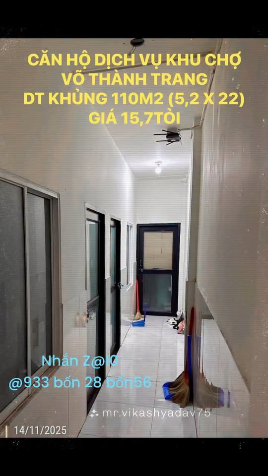 Tòa căn hộ dịch vụ tại Chợ Võ Thành Tranh, Tân Bình - Diện tích 110m², Giá 15.7 tỷ - Đầu tư sinh lời ngay!