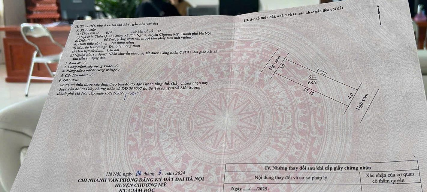 Đất thổ cư Phú Nghĩa 68.8m² giá 3.55 tỷ - Ô tô vào tận nơi!