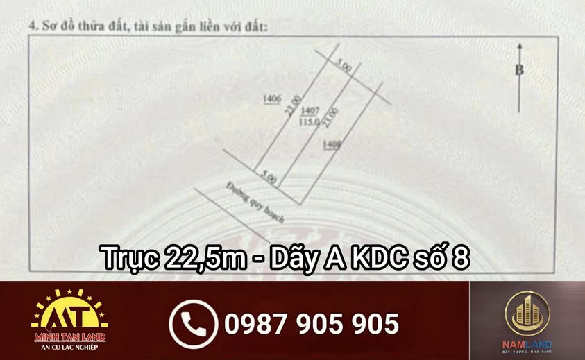 Đất nền KDC số 8 Túc Duyên 115m² - Mặt đường 22,5m, giá tốt thương lượng!