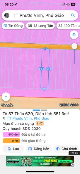 Đất thổ cư Phước Vĩnh, Phú Giáo 550m² giá 1.4 tỷ - Cơ hội đầu tư tuyệt vời!