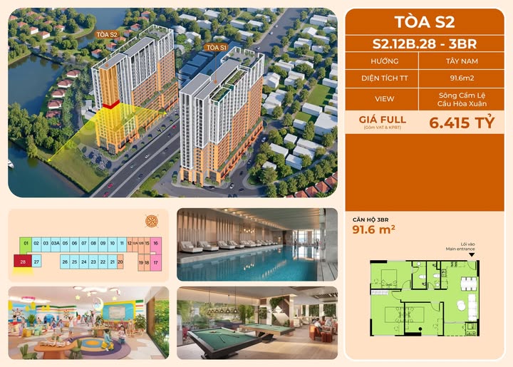 Căn hộ Sun Spana Tower Đà Nẵng 91m² giá 5.249 tỷ - View sông đẹp mắt!