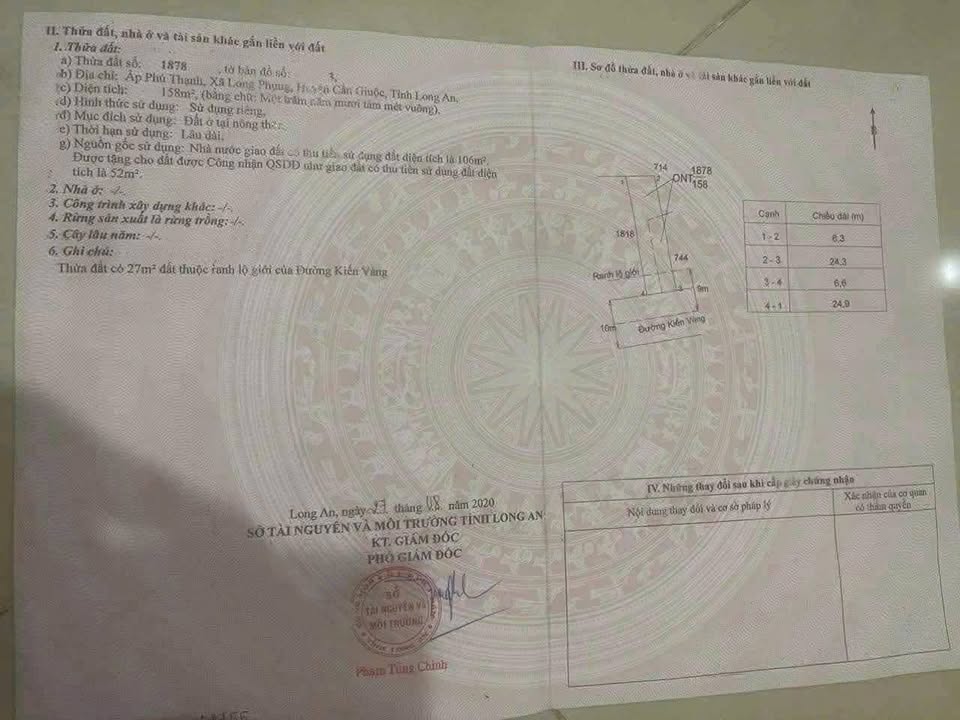 Đất thổ cư 158m² mặt tiền đường Kiến Vàng - Cần Giuộc, giá 1.43 tỷ!