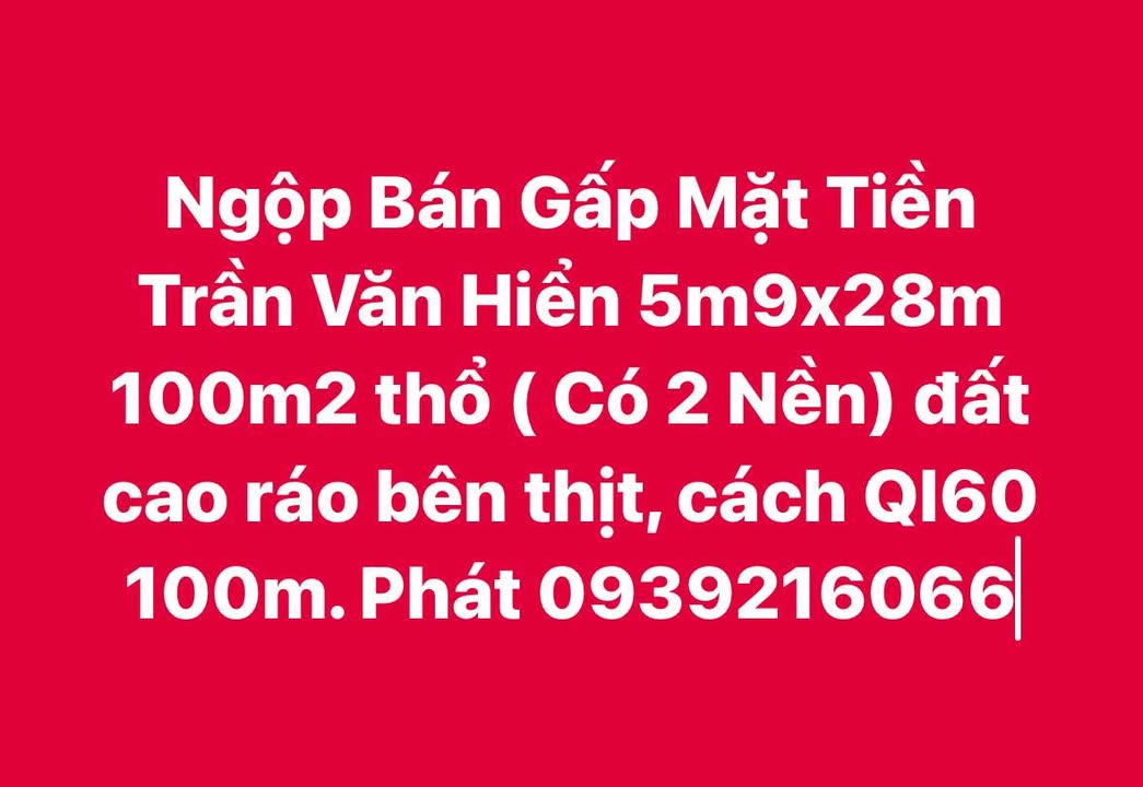 Đất nền mặt tiền Trần Văn Hiển 280m² giá thỏa thuận - Cơ hội đầu tư tuyệt vời!