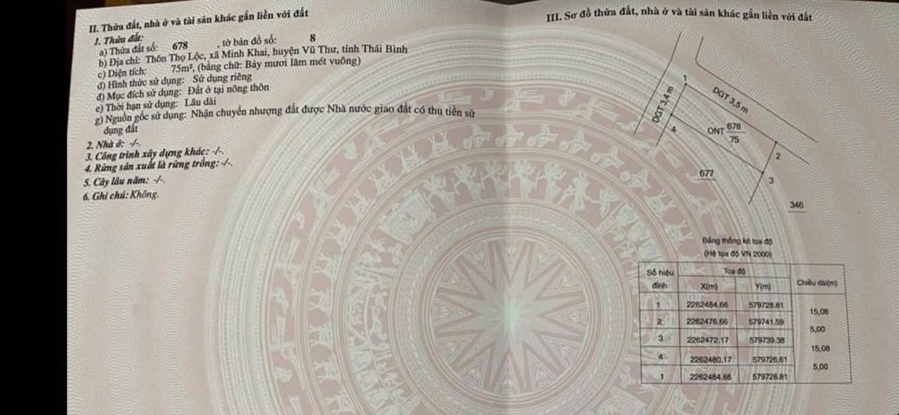 Đất nền Vũ Thư 75m² giá chỉ 600 triệu - Lô góc hướng Tây Bắc, ô tô vào tận nơi!