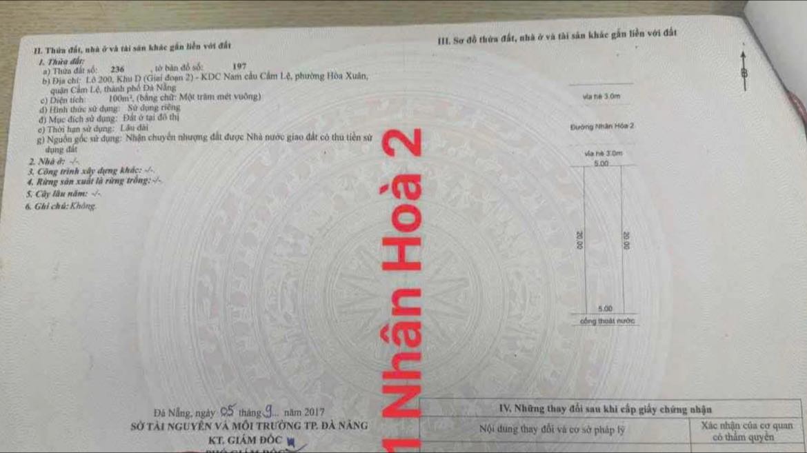 Đất nền đường Nhân Hoà 2, Hòa Xuân, Cẩm Lệ - 100m² chỉ 3.89 tỷ - Cơ hội đầu tư hấp dẫn!