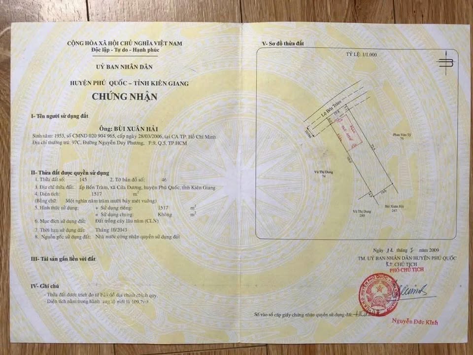 Đất nền Phú Quốc 1517m² giá thỏa thuận - Mặt tiền đường Bến Tràm