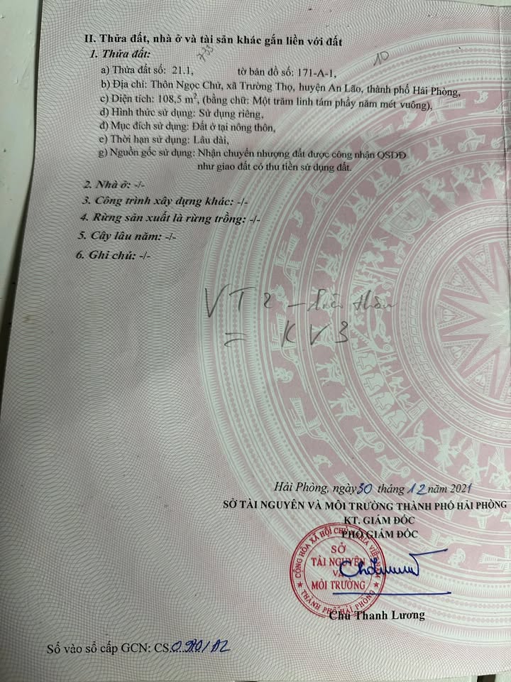 Đất nền Trường Thọ, An Lão, Hải Phòng 108m² - Gần KCN Tràng Duệ, giá tốt thương lượng!