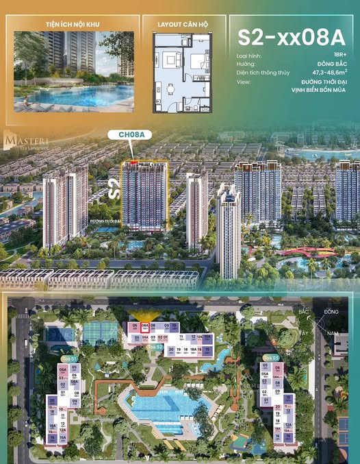 Căn hộ 1PN Tòa S2 Masteri OCP3 48m² giá thỏa thuận - View pháo hoa tuyệt đẹp!