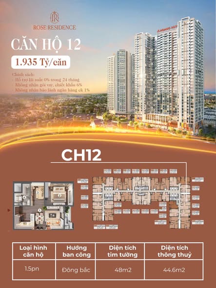 Căn hộ Hoàng Huy Rose Residence - 44.6m², giá 1.935 tỷ - Thiết kế tối ưu, an ninh 24/7!