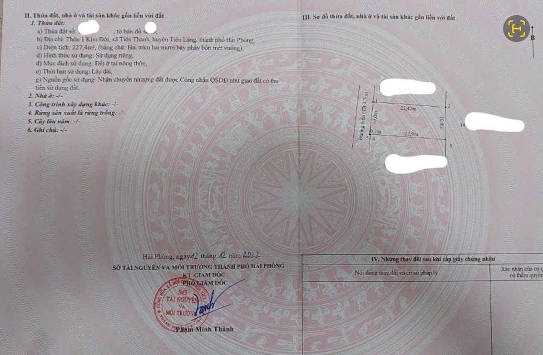 Đất nền Tiên Thanh, Tiên Lãng 227,4m² - Đường ô tô vào tận nơi!