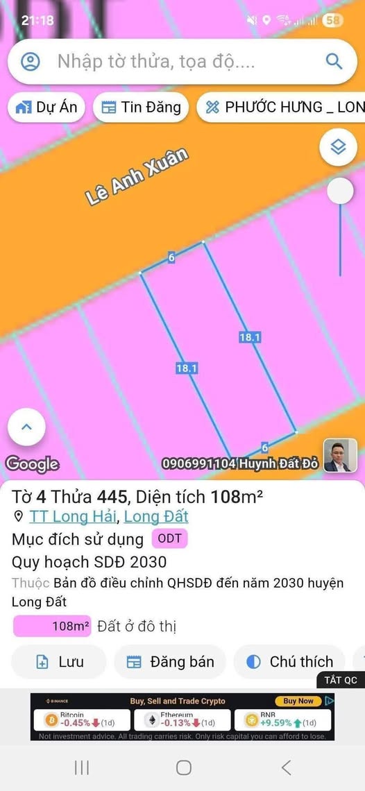 Đất nền Long Hải 104.4m² giá 2.35 tỷ - Mặt tiền đường Lê Anh Xuân, cách biển chỉ 5 phút!