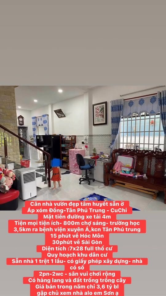 Nhà vườn 2 tầng Tân Phú Trung, Củ Chi 196m² giá 3.6 tỷ - Tiện ích đầy đủ!