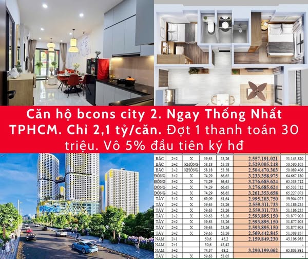 Căn hộ 2PN đường Thống Nhất, Dĩ An 60m² giá 2.5 tỷ - Sẵn sàng vào ở!