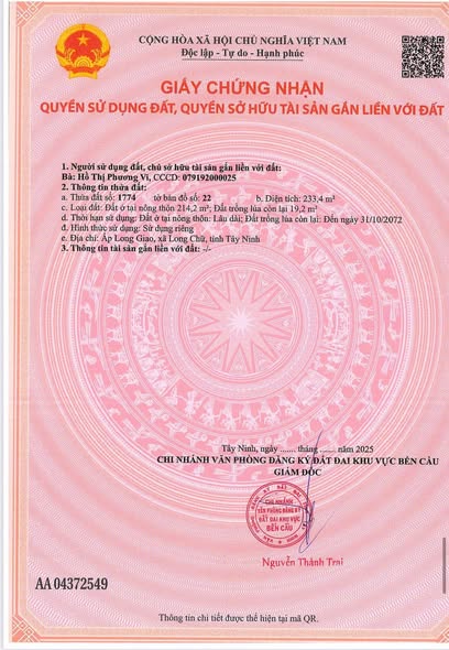 Đất nền Long Chu Tây Ninh 230m² giá 275 triệu - Đường nhựa 20m quy hoạch!