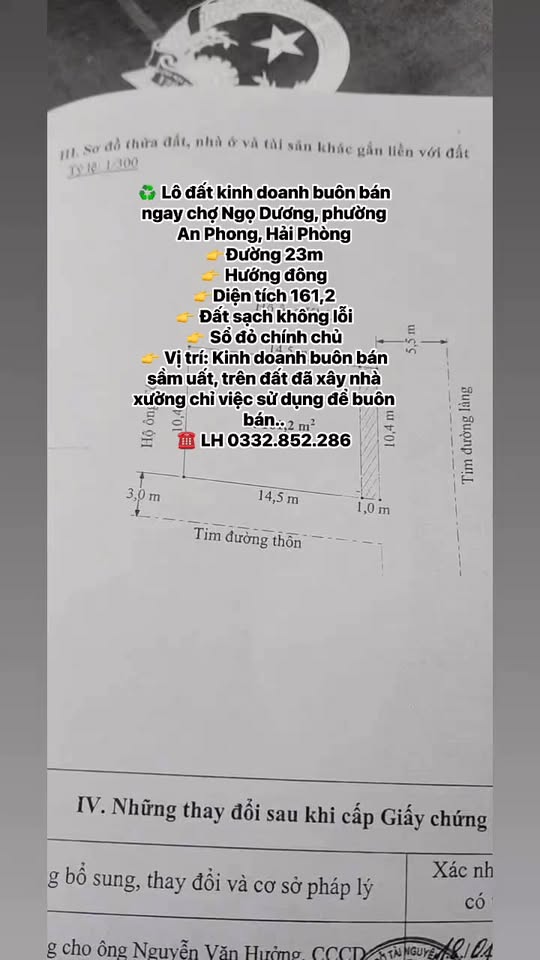 Lô đất kinh doanh tại chợ Ngọ Dương, An Phong, Hải Phòng 161,2m² - Kinh doanh ngay lập tức!