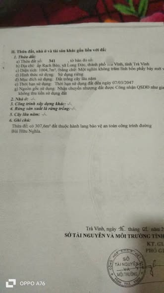 Đất mặt tiền đường Bùi Hữu Nghĩa, Long Đức 1004m² giá chỉ 1.2 tỷ - Đầu tư sinh lời lý tưởng!