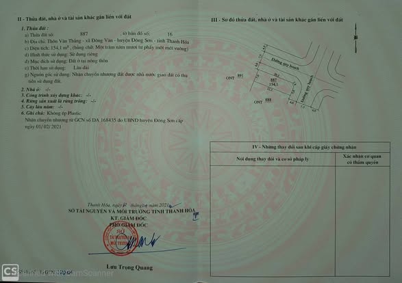 Lô đất đầu ve tại Đông Văn - Đông Sơn 154m² giá 1.7 tỷ - Đối diện cụm công nghiệp