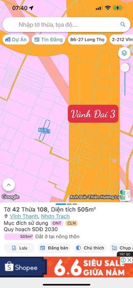 Đất nền Vĩnh Thanh Nhơn Trạch 505m² giá 4.5 tỷ - Đường ô tô tới đất