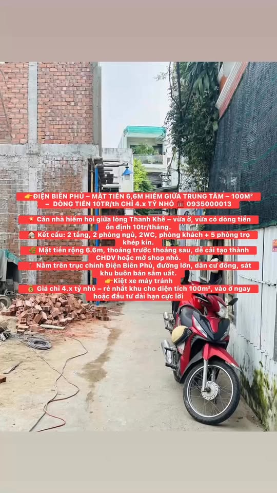 Nhà mặt tiền Điện Biên Phủ Thanh Khê 100m² giá 4 tỷ - Dòng tiền ổn định 10 triệu/tháng!