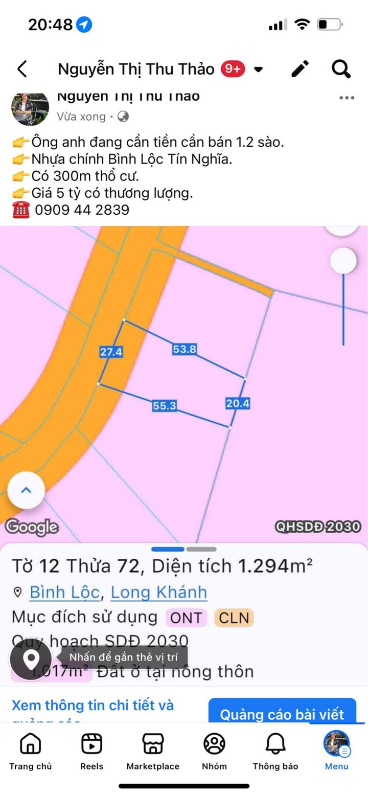 Đất nền 1.2 sào tại Bình Lộc Tín Nghĩa, Long Khánh - Giá chỉ 5 tỷ, thương lượng tốt!