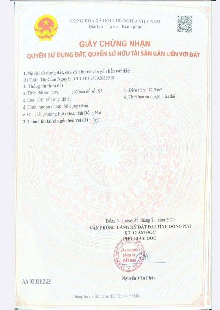 Đất thổ cư 72.9m² Phường Bửu Hòa giá 1.95 tỷ - Đường ô tô thuận tiện!