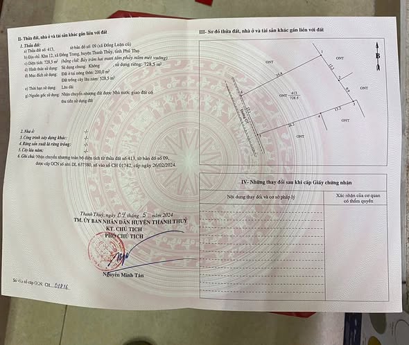 Đất nền chính chủ tại Đồng Trung, Thanh Thủy 728,5m² - Cơ hội đầu tư hấp dẫn!