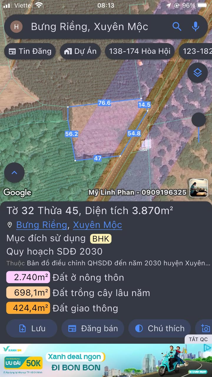 Đất nền Bưng Riềng, Xuyên Mộc 3870m² giá 6 tỷ - Đường nhựa, gần QL56!