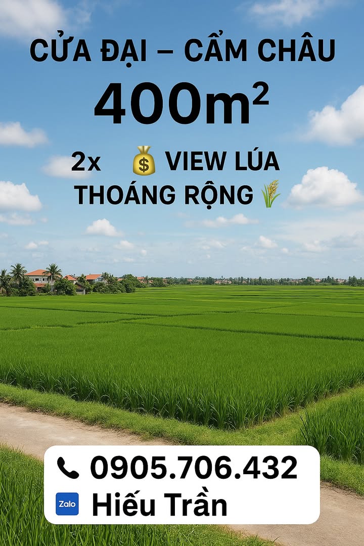 Đất nền Cẩm Châu Hội An 400m² giá thỏa thuận - View lúa thoáng mát