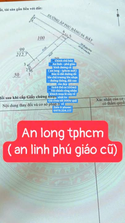 Đất An Long, Phú Giáo, Bình Dương 100m² - Mặt tiền đường lớn, đầu tư sinh lời!